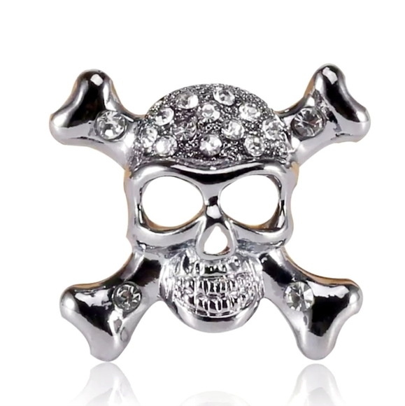 Silver plated crystal skull and crossbone necklace/brooch with gold chain - Picture 7 of 16